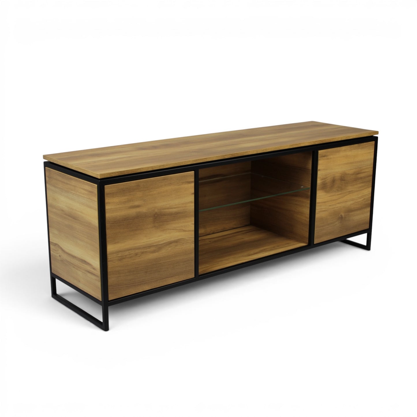 Komoda RTV Loft — czarna stal i drewno | Fenos